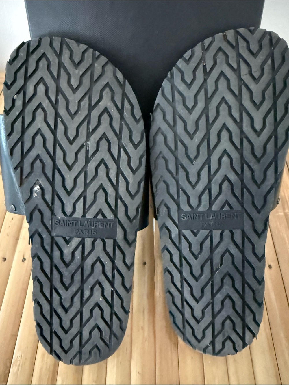 Saint Laurent Black Leather Stud Slide Sandals - Picture 2 of 5